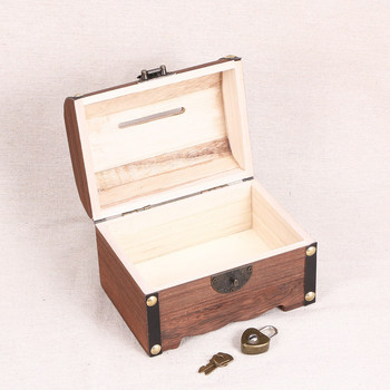 Κουτί Θησαυρός Ξύλινη Αποθήκη Τραπεζάκι σεντούκι Wood Money Piggy Vintage κοσμηματοθήκη Κουτιά φύλαξης Κέρμα με κλειδαριά με μπιμπελό για παιδιά