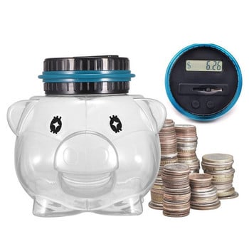 Cartoon Pig Electronic Counting Piggy Bank Διαφανής Organizer Money Box for Automated Digital Electronic Digital Saving C6UE