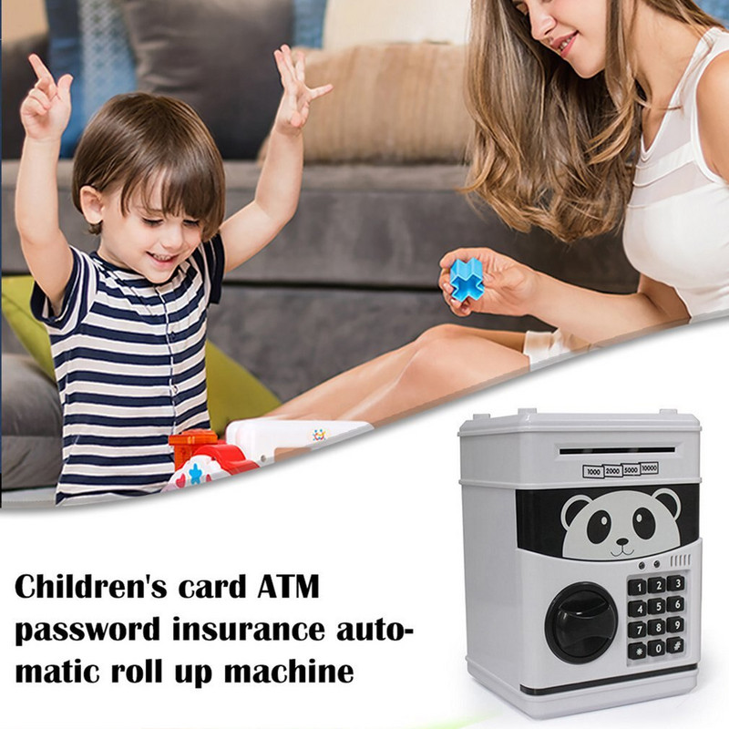 INGYENES SZÁLLÍTÁS Piggy Bank Panda Toy Child Gift Mini ATM pénzszéf arcfelismeréssel és ujjlenyomat-pénzhengerrel