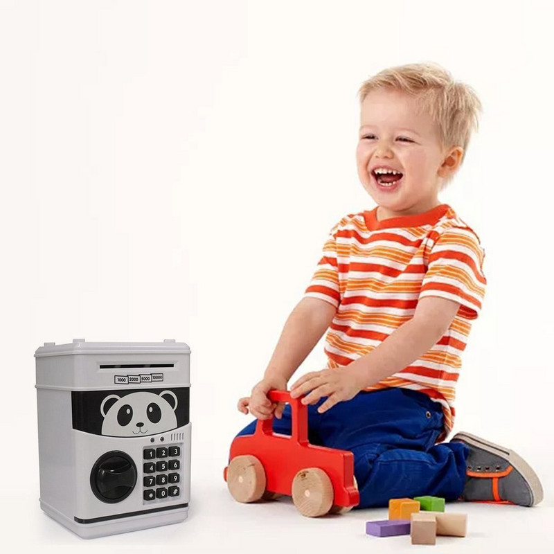 INGYENES SZÁLLÍTÁS Piggy Bank Panda Toy Child Gift Mini ATM pénzszéf arcfelismeréssel és ujjlenyomat-pénzhengerrel