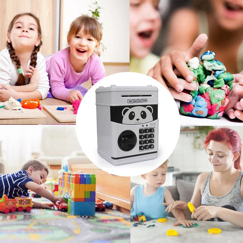 INGYENES SZÁLLÍTÁS Piggy Bank Panda Toy Child Gift Mini ATM pénzszéf arcfelismeréssel és ujjlenyomat-pénzhengerrel