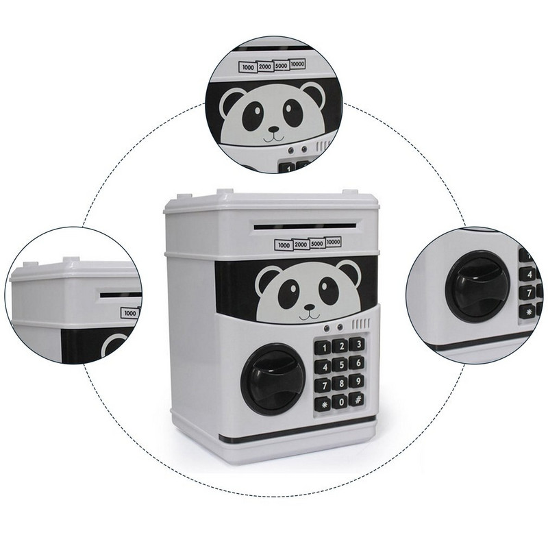 INGYENES SZÁLLÍTÁS Piggy Bank Panda Toy Child Gift Mini ATM pénzszéf arcfelismeréssel és ujjlenyomat-pénzhengerrel