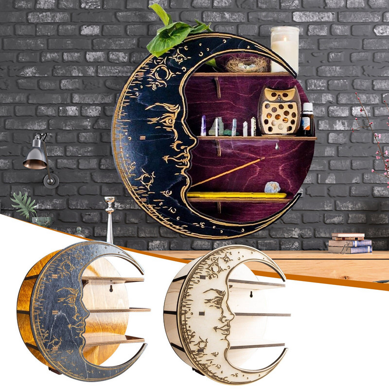 Afișaj de cristal montat pe perete Raft lunar Rafturi decor de perete Raft de sticlă Suport pentru cristale pentru raft pentru uleiuri esențiale în camera de zi