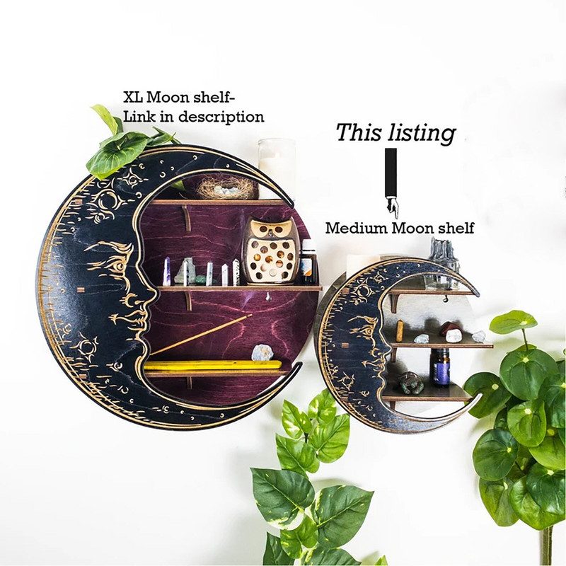 Afișaj de cristal montat pe perete Raft lunar Rafturi decor de perete Raft de sticlă Suport pentru cristale pentru raft pentru uleiuri esențiale în camera de zi