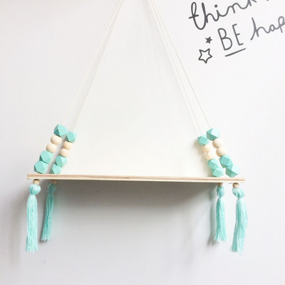 1 KOM Drvene perle Polica s resicama Zidni viseći ukras Kreativna nordijska zidna polica za uređenje doma Polica za odlaganje dječje sobe Ljuljačka