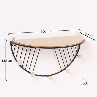 Drvena pregradna zidna polica u nordijskom stilu dnevna soba zidni ukras za pohranu multifunkcionalna polica Zlatni metal od kovanog željeza