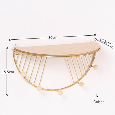 Drvena pregradna zidna polica u nordijskom stilu dnevna soba zidni ukras za pohranu multifunkcionalna polica Zlatni metal od kovanog željeza