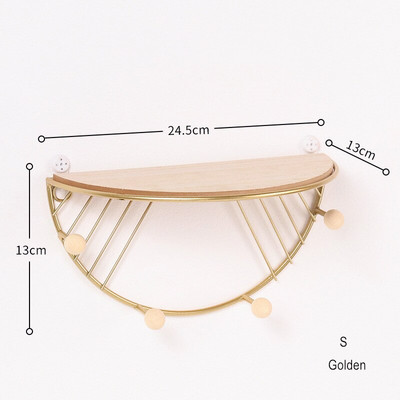 Drvena pregradna zidna polica u nordijskom stilu dnevna soba zidni ukras za pohranu multifunkcionalna polica Zlatni metal od kovanog željeza