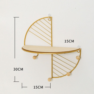Drvena pregradna zidna polica u nordijskom stilu dnevna soba zidni ukras za pohranu multifunkcionalna polica Zlatni metal od kovanog željeza