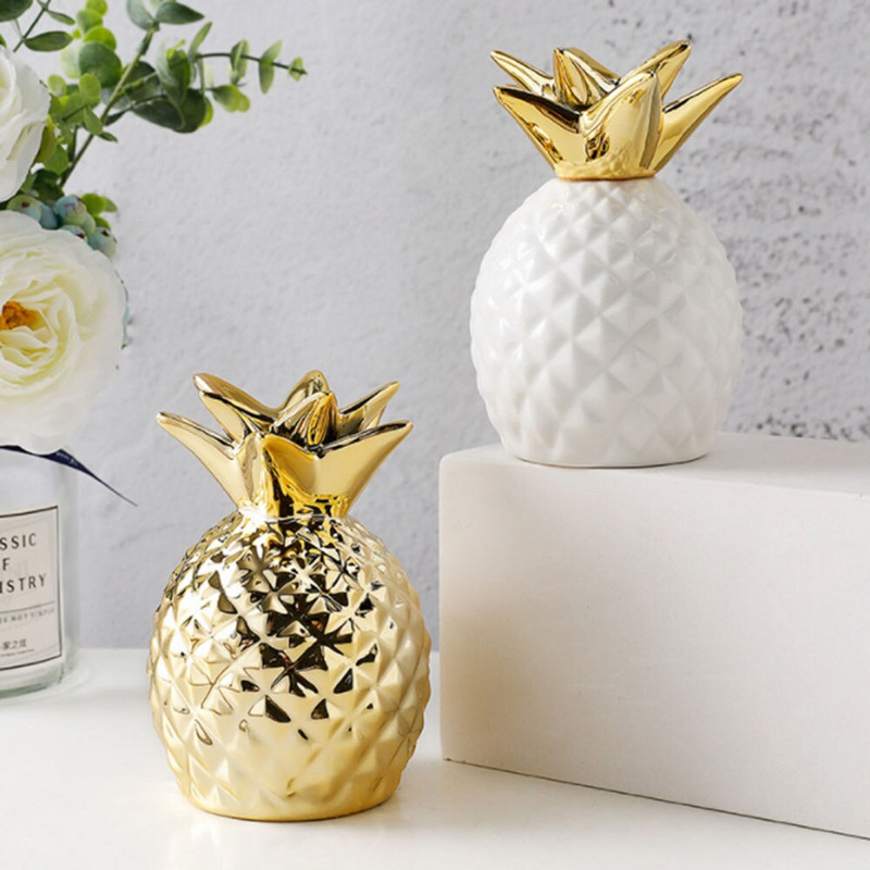 9,5x13,5 cm-es ananász formájú malacpersely dobozok lakberendezési kézműves ajándék érme bankjegyek malacka üveg fehér és arany
