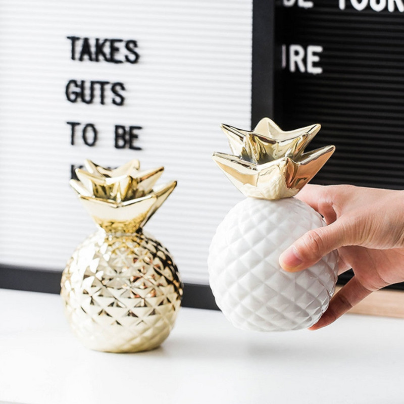 9,5x13,5 cm-es ananász formájú malacpersely dobozok lakberendezési kézműves ajándék érme bankjegyek malacka üveg fehér és arany