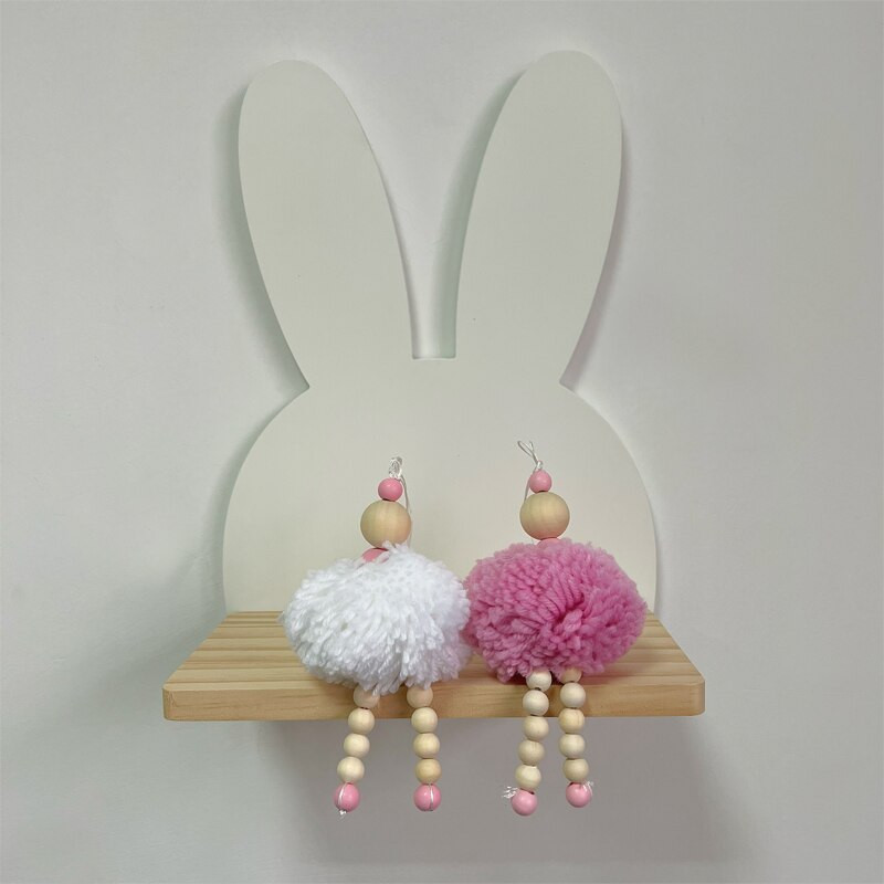 Raft plutitor de perete cu urs de desene animate, nor din lemn, roz, suport de depozitare în formă de coroană, decorațiuni pentru cameră pentru copii, organizator de creșă