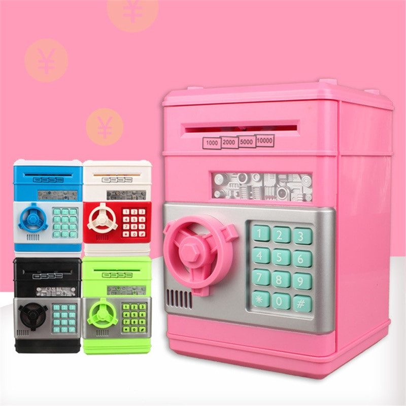 Elektronikus malacpersely Pénzdoboz ATM Jelszó Készpénz Érmék Takarékláda Széf Automata Befizetés Bankjegy Legjobb Ajándék Pénztár