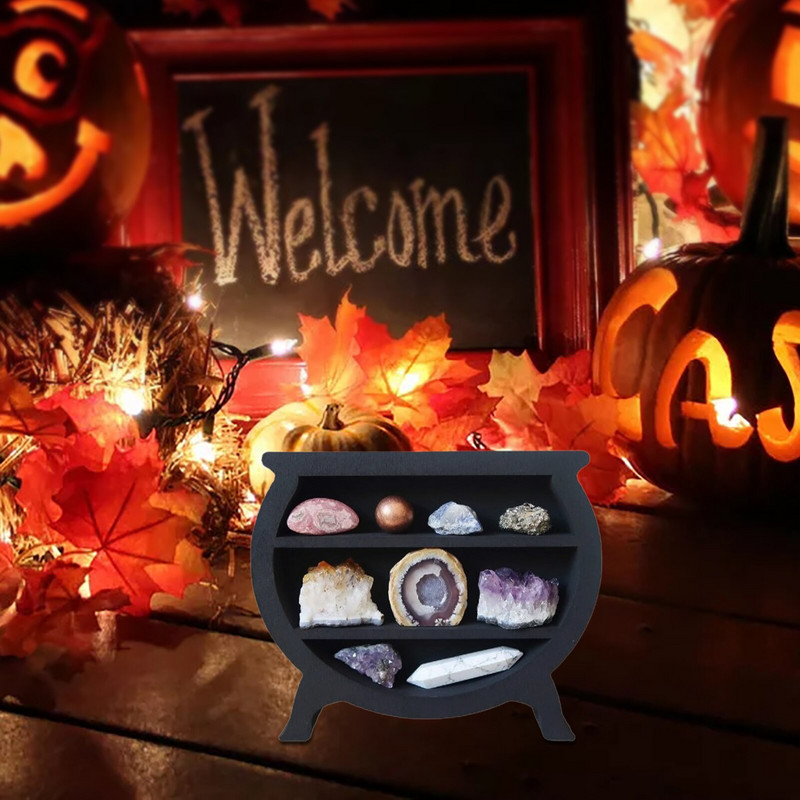 Holdkristály Halloween dekor polc tároló kézműves fal Boho akasztós szervező gótikus dekoráció művészet kő kijelző állvány hálószoba