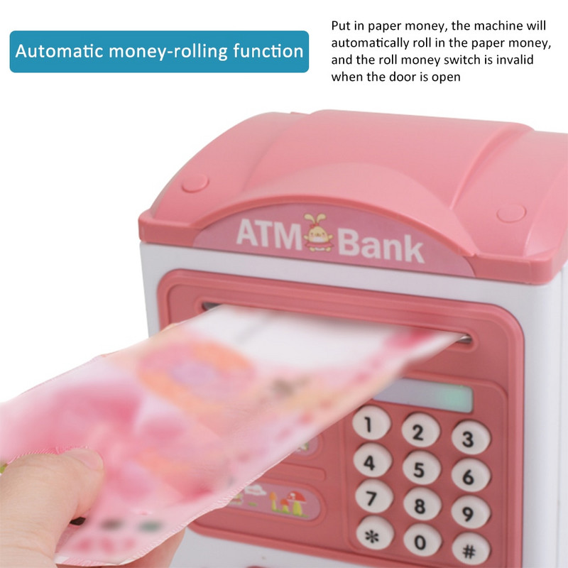 Elektronikus Piggy Bank ATM Jelszó Pénzdoboz Készpénz Érmék Megtakarítás ATM Bank széf Automatikus tekercselő papír bankjegy ajándék gyerekeknek