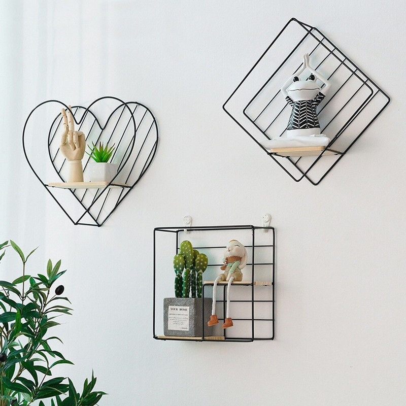 Nordic Ins Iron Art Rack siena Nemokama štampavimo laikymo lentyna Svetainės kambarys Miegamojo siena Namų dekoravimo stovas Home Decore