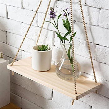 Premium Wood Swing Κρεμαστό σχοινί Επιτοίχιο Πλωτά ράφια Φυτό Γλάστρα για εσωτερική διακόσμηση εξωτερικού χώρου απλό σχέδιο