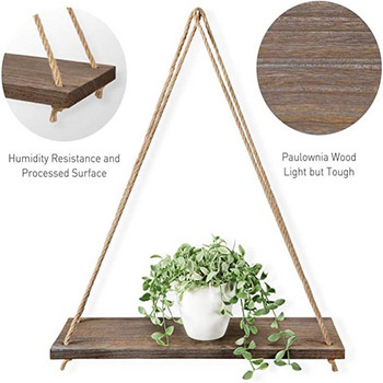 Premium Wood Swing Κρεμαστό σχοινί Επιτοίχιο Πλωτά ράφια Φυτό Γλάστρα για εσωτερική διακόσμηση εξωτερικού χώρου απλό σχέδιο