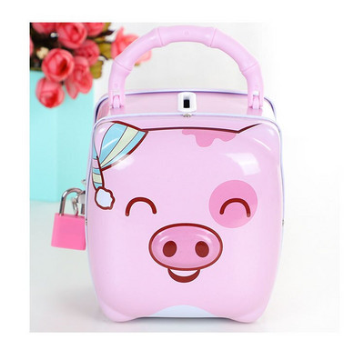 Aranyos rajzfilm fém hordozható malacpersely érmebank gyerekeknek, zárral és kulccsal. Születésnapi ajándék takarékdoboz