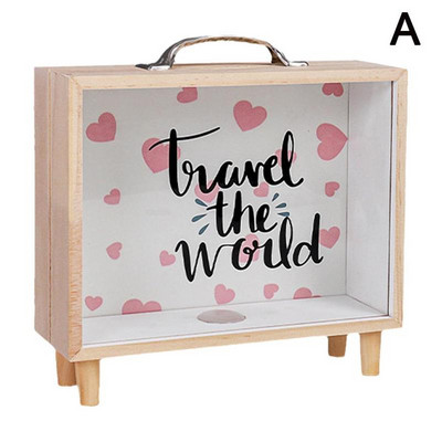 Noutate Pușculiță din Lemn Ștampila Transparentă pentru Monede Banca Anului Bani Nouă Colectare Monede Cadou Copii Salvare Decorare Deskto Y1W2