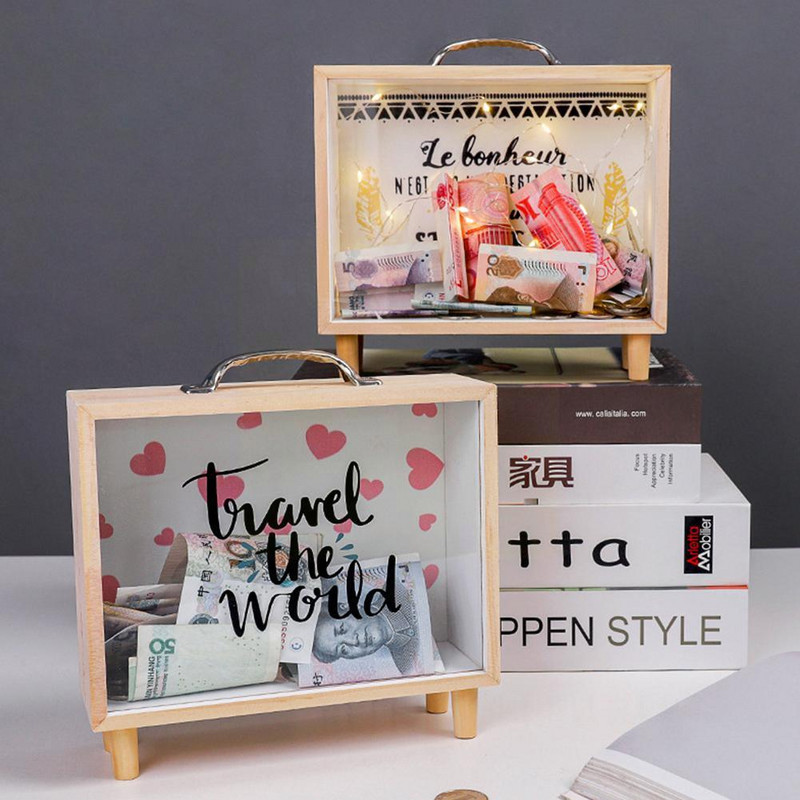 Noutate Pușculiță din Lemn Ștampila Transparentă pentru Monede Banca Anului Bani Nouă Colectare Monede Cadou Copii Salvare Decorare Deskto Y1W2