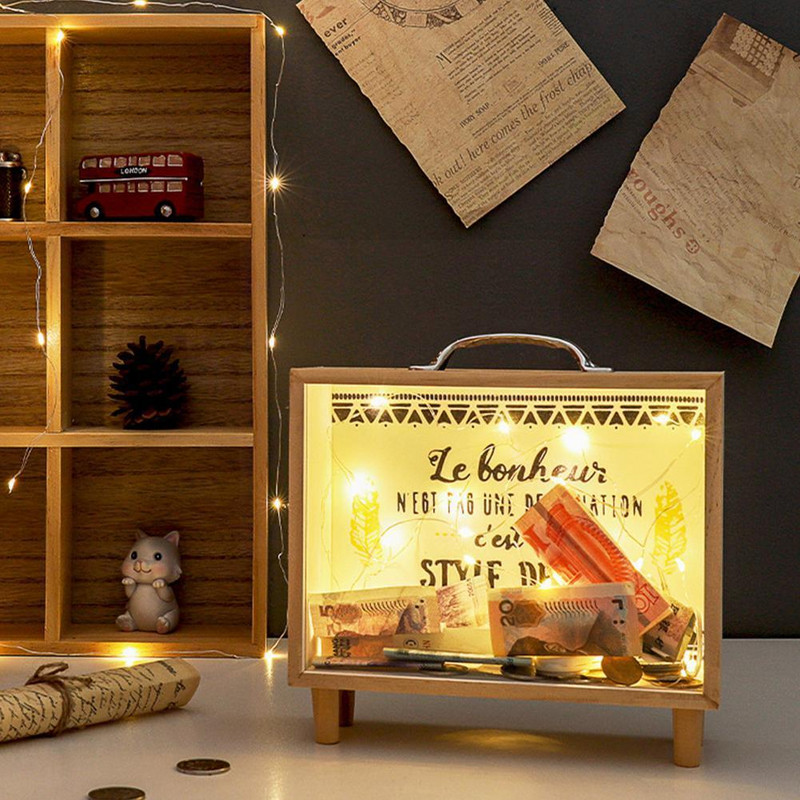 Noutate Pușculiță din Lemn Ștampila Transparentă pentru Monede Banca Anului Bani Nouă Colectare Monede Cadou Copii Salvare Decorare Deskto Y1W2