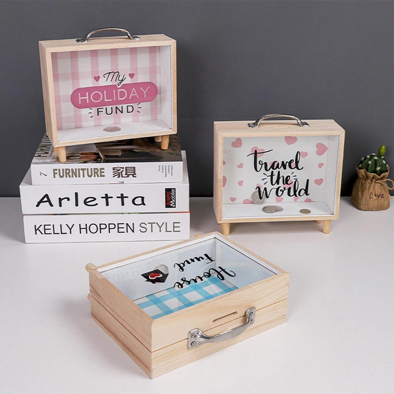 Noutate Pușculiță din Lemn Ștampila Transparentă pentru Monede Banca Anului Bani Nouă Colectare Monede Cadou Copii Salvare Decorare Deskto Y1W2