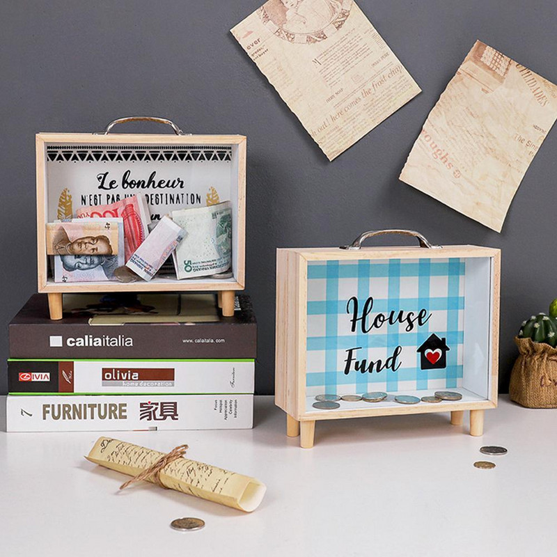 Noutate Pușculiță din Lemn Ștampila Transparentă pentru Monede Banca Anului Bani Nouă Colectare Monede Cadou Copii Salvare Decorare Deskto Y1W2