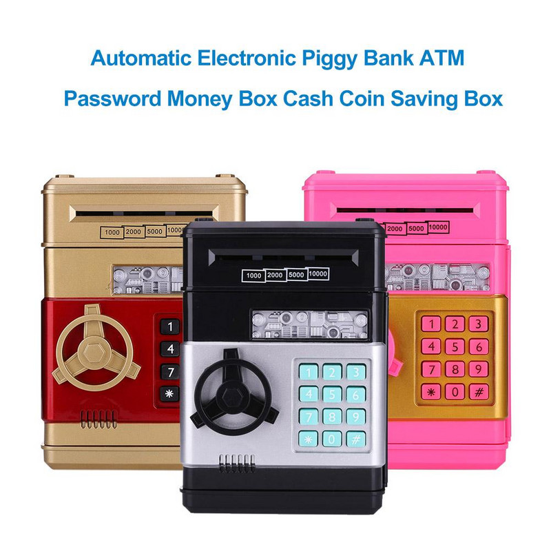 Automata elektronikus malacpersely ATM Jelszó Pénztartó doboz Készpénz, érmetakarék doboz, automatikus tekercselő papír bankjegy ajándék gyerekeknek