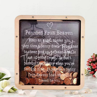 Pennies from Heaven Bank Wood Piggy Bank, Pennies for Heaven Bank, Memory Frame for Men and Women Decor Κουτί νομισμάτων