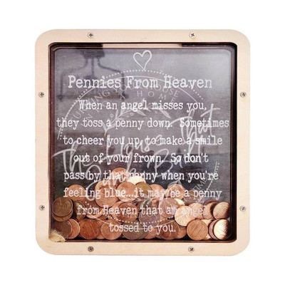 Drvena kasica prasica Pennies from Heaven Bank, Pennies for Heaven Bank, okvir za pamćenje za muškarce i žene Kutija za novčiće za uređenje doma