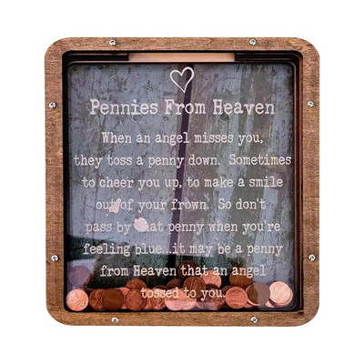Drvena kasica prasica Pennies from Heaven Bank, Pennies for Heaven Bank, okvir za pamćenje za muškarce i žene Kutija za novčiće za uređenje doma