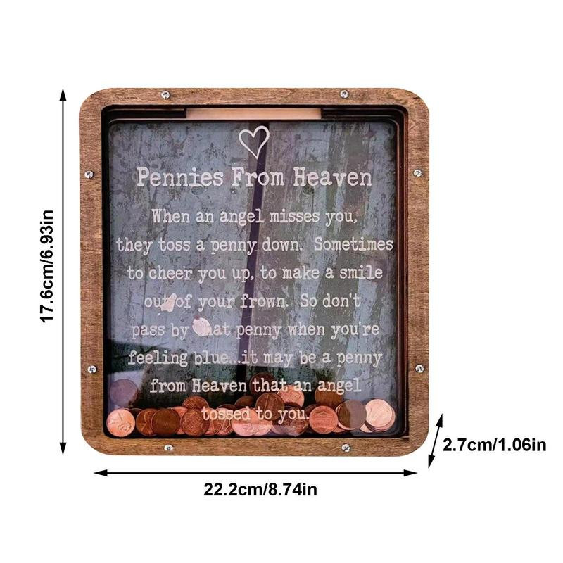 Drvena kasica prasica Pennies from Heaven Bank, Pennies for Heaven Bank, okvir za pamćenje za muškarce i žene Kutija za novčiće za uređenje doma