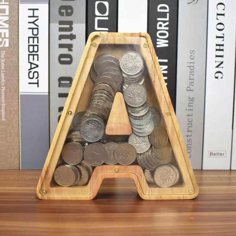 Angol levél pénzes dobozok Aranyos malacpersely tömörfa gyerekeknek karikatúra karácsonyi ajándék játék lakberendezési bankszéf pénztárca új