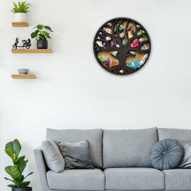 Suport de afișare din piatră de cristal în formă de Arborele vieții Raft de cristal Suport de afișare pentru rafturi de perete pentru biroul de acasă Suport de cristal pentru pietre