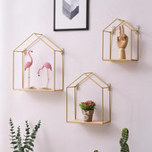 Raft de depozitare de perete din metal nordic, negru/auriu, montat pe perete, cu efect vizual, organizator de vază, raft decorativ suspendat pentru casă