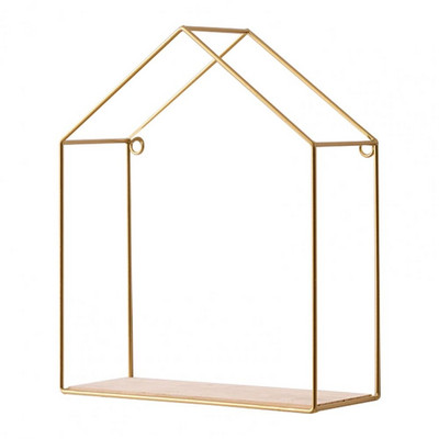 Raft de depozitare de perete din metal nordic, negru/auriu, montat pe perete, cu efect vizual, organizator de vază, raft decorativ suspendat pentru casă