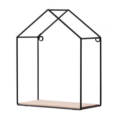 Raft de depozitare de perete din metal nordic, negru/auriu, montat pe perete, cu efect vizual, organizator de vază, raft decorativ suspendat pentru casă