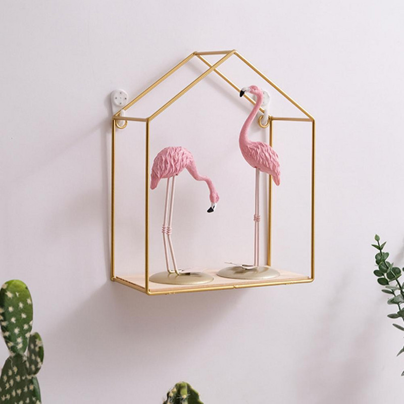 Raft de depozitare de perete din metal nordic, negru/auriu, montat pe perete, cu efect vizual, organizator de vază, raft decorativ suspendat pentru casă