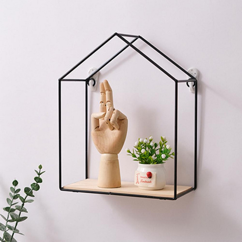 Raft de depozitare de perete din metal nordic, negru/auriu, montat pe perete, cu efect vizual, organizator de vază, raft decorativ suspendat pentru casă