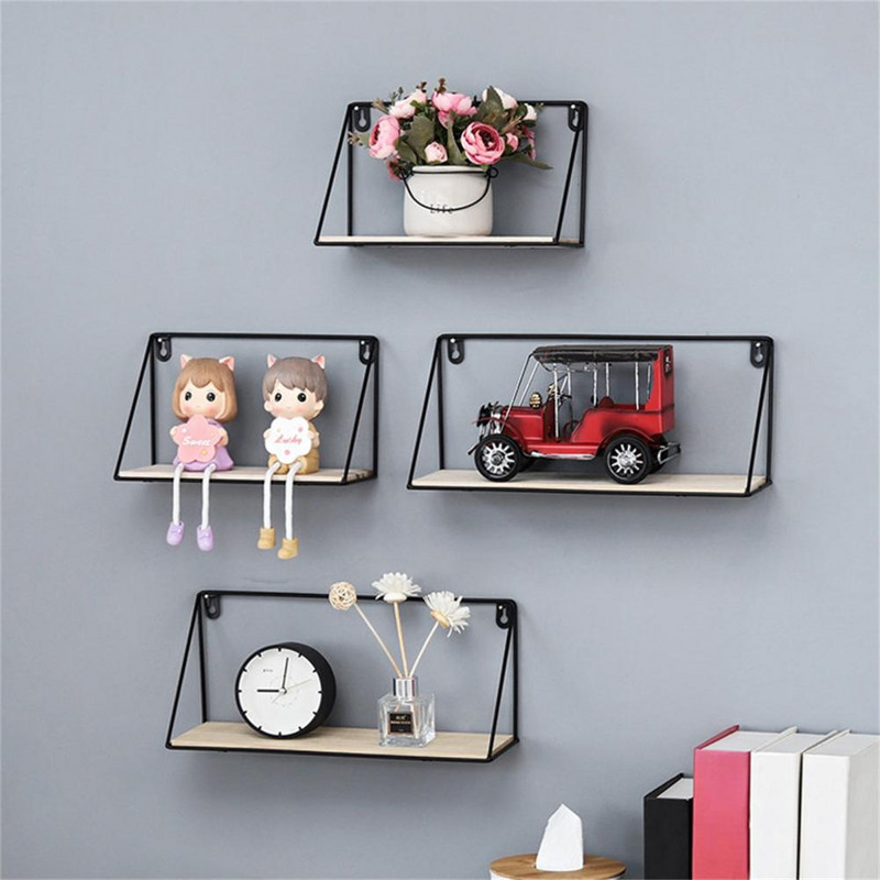 Dekoratív fali polc Hosszú élettartamú falra szerelhető fa vas szög nélküli fali tároló állvány Fényképkeret Vitrin polc nappaliba