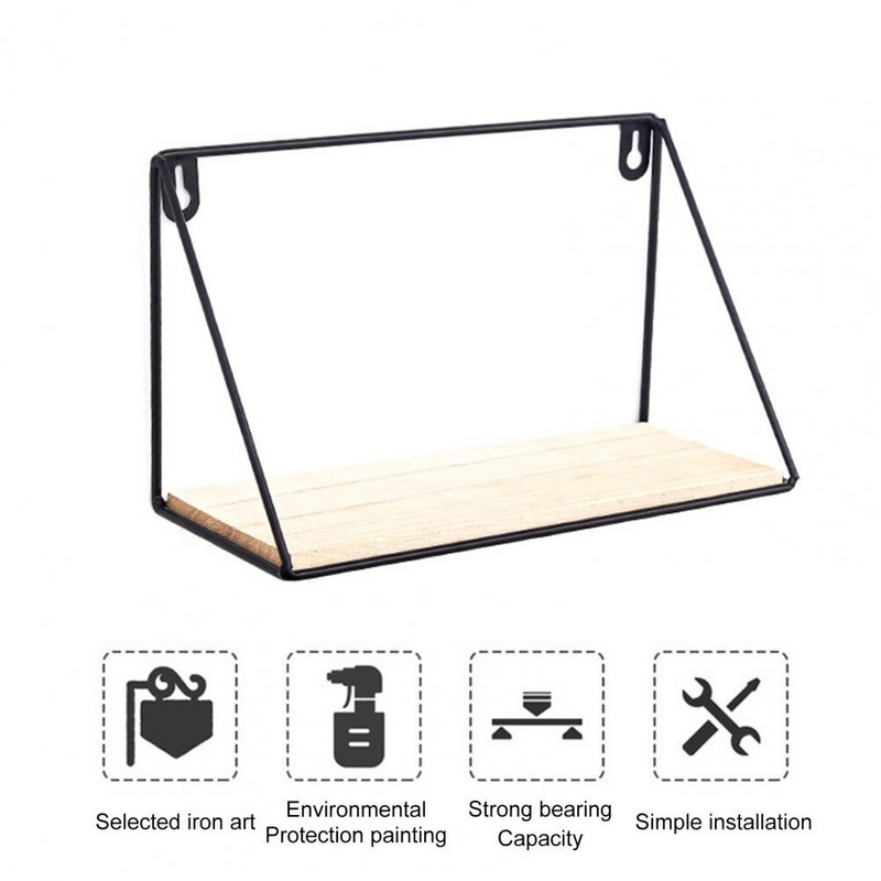 Dekoratív fali polc Hosszú élettartamú falra szerelhető fa vas szög nélküli fali tároló állvány Fényképkeret Vitrin polc nappaliba