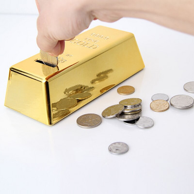 Creative ABS Gold Bullion Bar Piggy Bank Ψεύτικη θήκη για κέρματα από τούβλα από χρυσό Κουτί εξοικονόμησης χρημάτων για παιδιά Παιδικά δώρα γενεθλίων