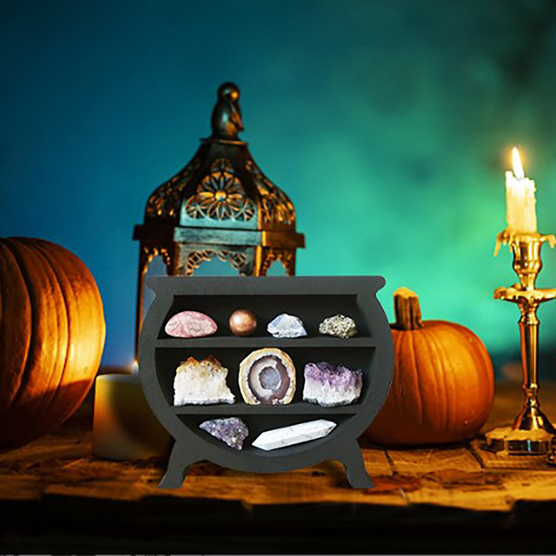 Kristálypolc Vitrin Molypolc Kristályokhoz Gothic Home Decor Boho szobadekoráció Fa Hold polc az otthoni hálószoba falához elengedhetetlen