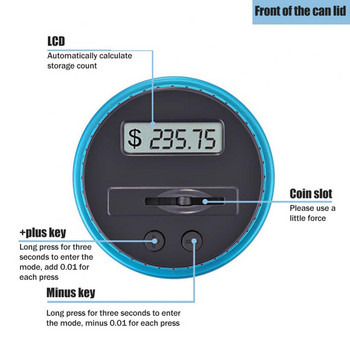 Касичка с електронно броене Интелигентен цифров LCD брояч на пари Буркан Кутия за спестяване на монети за щатски долари, евро, лири, Канада