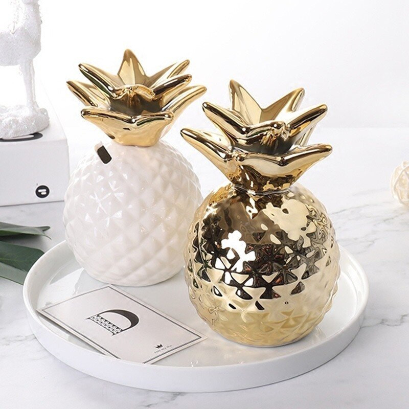 Hot Sale 3D Gyümölcs alakú érme bank Ananász Piggy bank Arany takarékdoboz születésnapi ajándék fehér színű ATM készpénztartó doboz