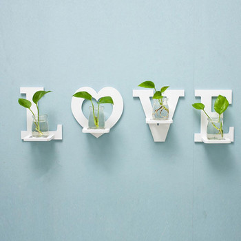 4Pcs HOME LOVE Писмо Висящи на стената саксийни растения Рафт за съхранение Държач Стаен декор