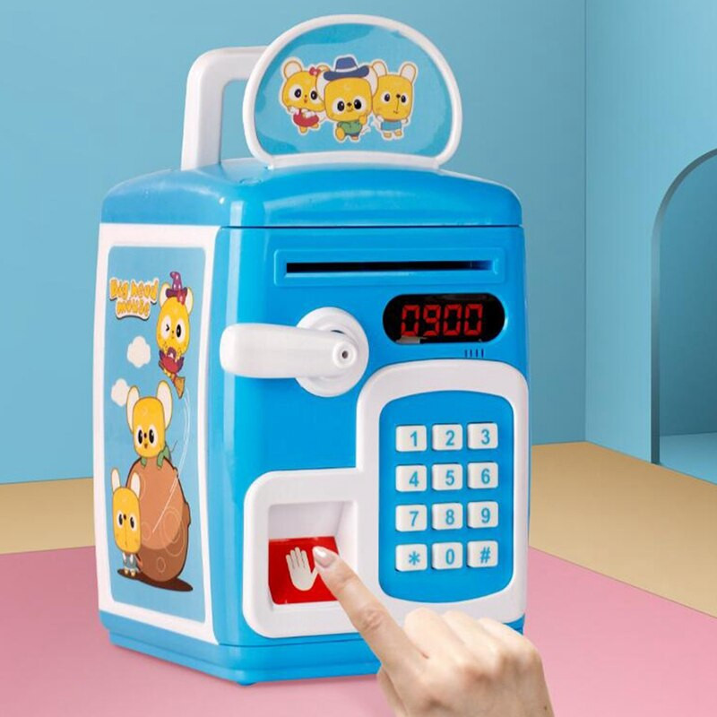 Piggy Bank játék gyerekeknek, Ujjlenyomat/elektronikus jelszó-széf szimulációja ATM Bank, Automatikus papírpénztekercs érmebank