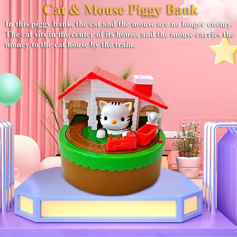Piggy Bank vaikams, elektroninis Cat House monetų bankas Katės ir pelės pinigų bankas automatiškai vagia pinigų dėžutę