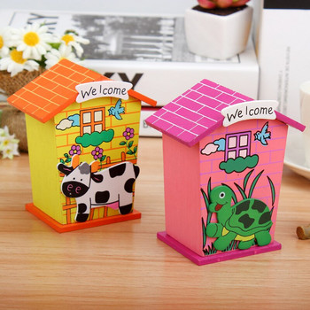 Κουμπαράς κινουμένων σχεδίων Ξύλινα παιδικά δώρα Δημιουργική ταμειακή μηχανή μικρού σπιτιού Κουτί αποθήκευσης νομισμάτων Διακόσμηση επιφάνειας εργασίας σπιτιού Χρήματα Κουμπαράς